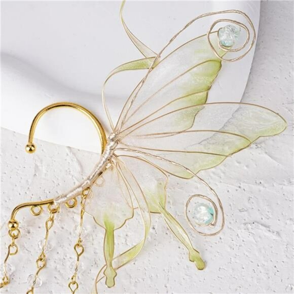 Fairy Elf Ear Cuffs for Women Butterfly Wing Non Pierced Tassel Cosplay Earrings - Picture 6 of 7